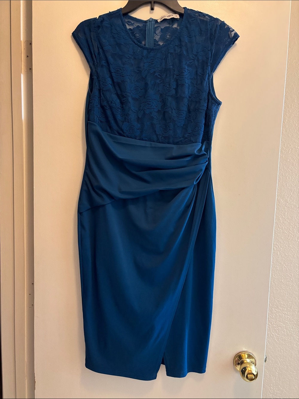 Lace-Top Teal Sheath Dress